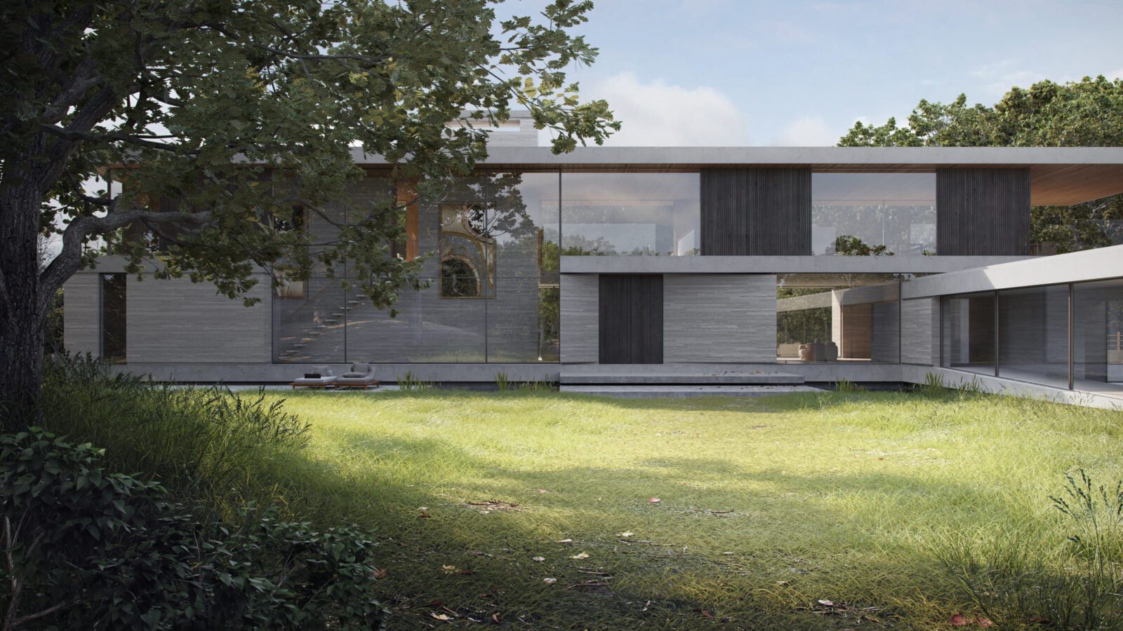 Contemporary country house built of limestone and timber