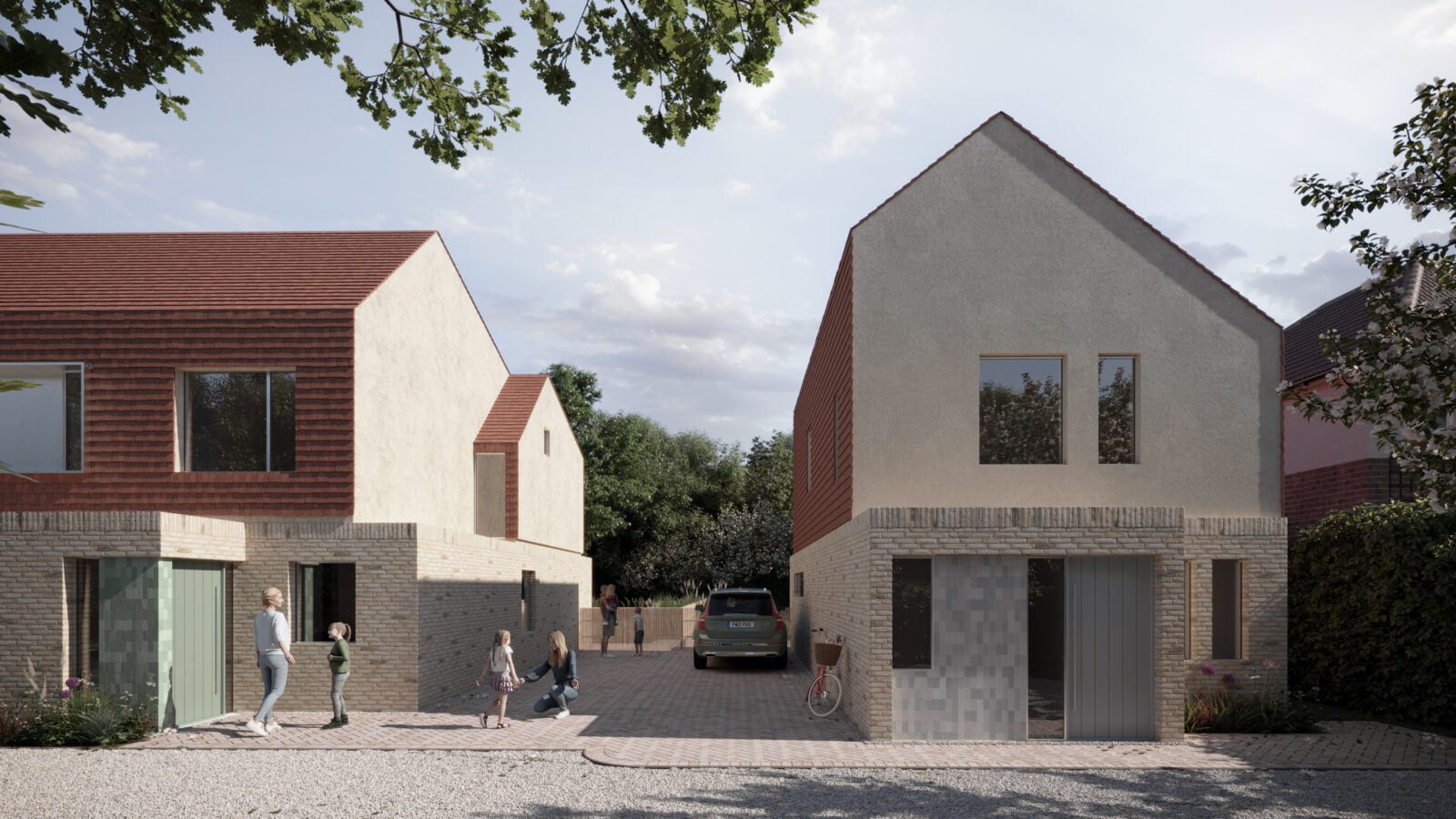 Front view of the sustainable Hampshire Housing development